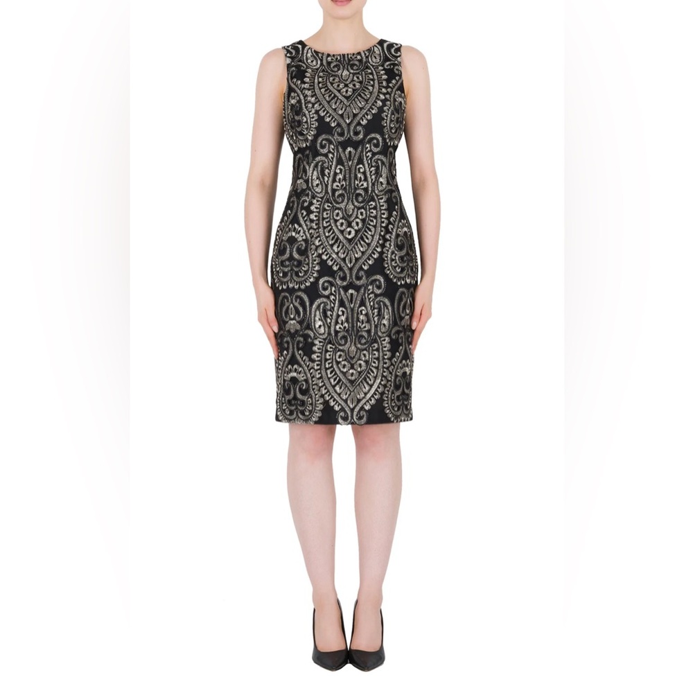 Joseph Ribkoff Black Silver Sheath Dress Style 184820 Lined Textured Size 8 EUC